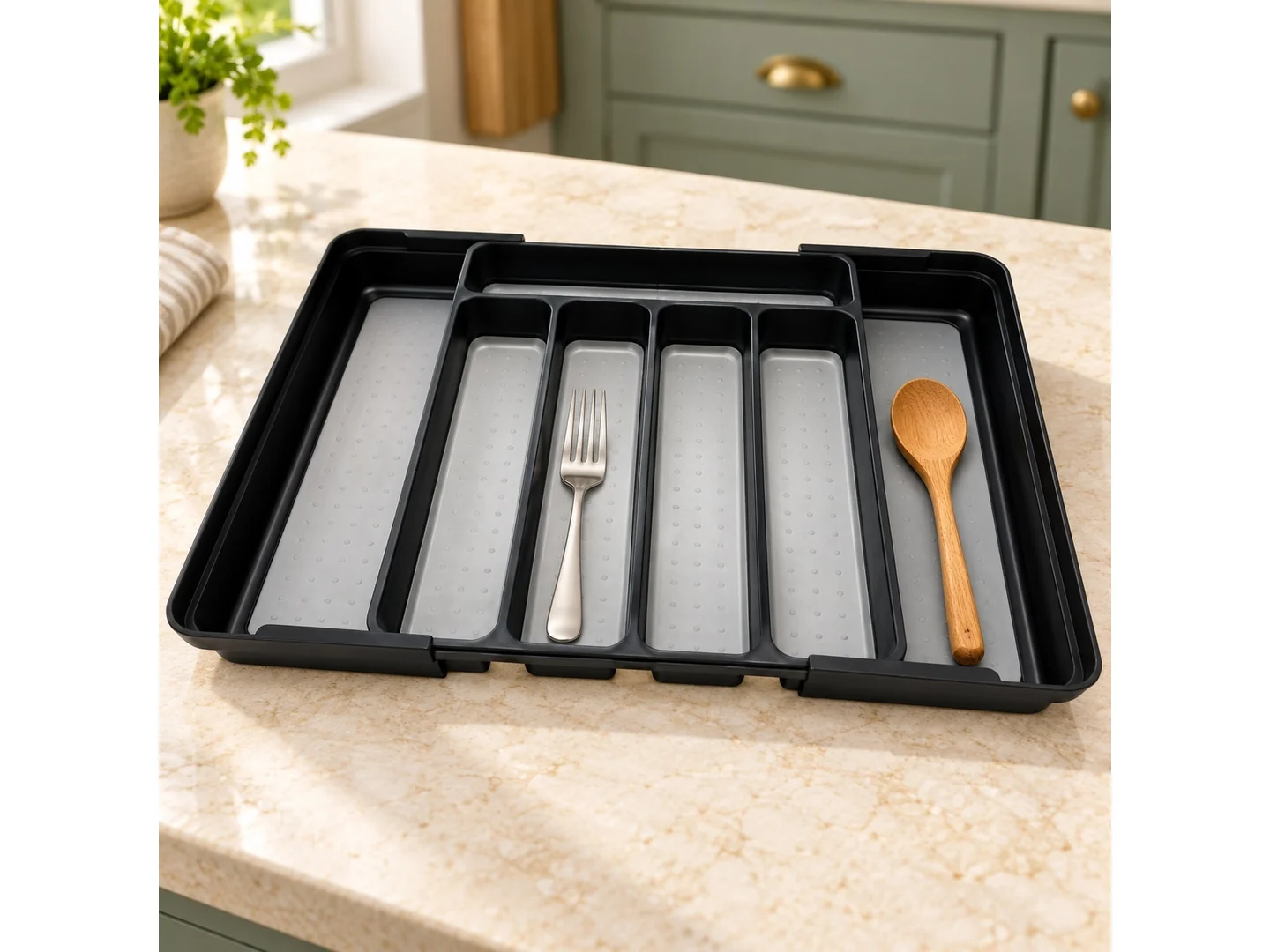 Compact Expandable Cutlery Tray